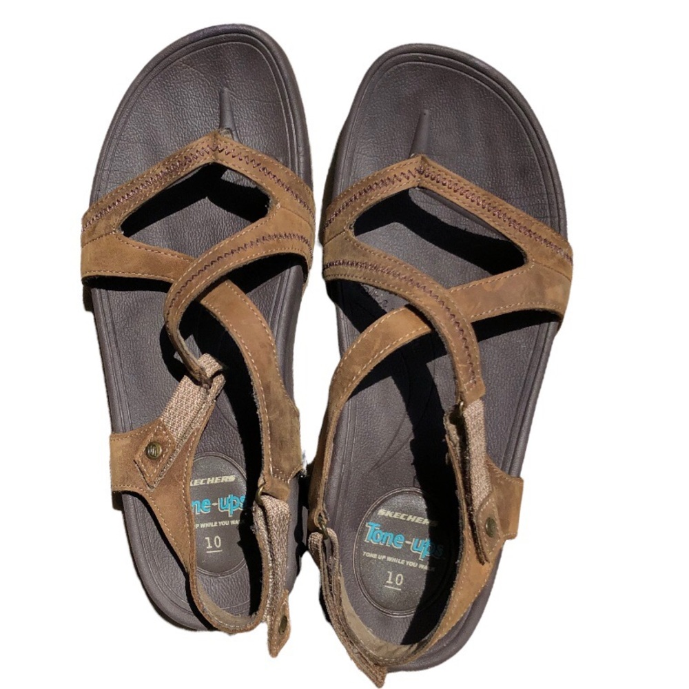 Skechers 10 Leather TONE UPS Thong Back Strap Adjustable Sandal Comfort 38735